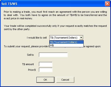 Pokerstars Sell T$/W$ trade form